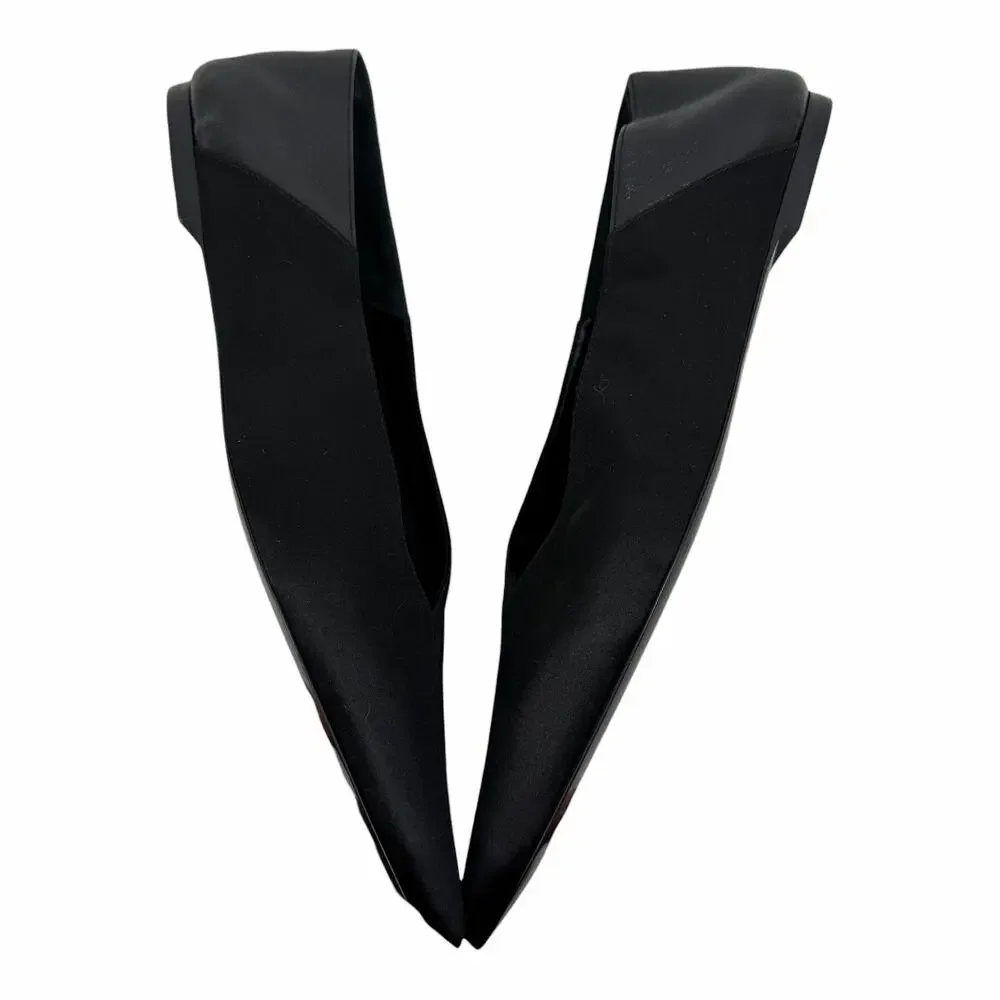 Saint Laurent Carolyn Satin Leather Pointed Toe Mule Flats Black Women Size 37